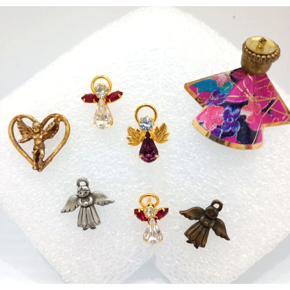 Vintage Angel Pin Lot JJ Rhinestone‎ Brooch Charms Gold Tone